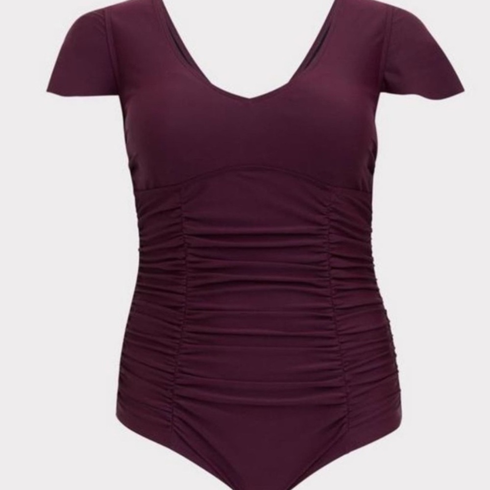 Torrid Plum Grape Purple Wireless Flutter Sleeve One-Piece Swimsuit 2X NWT 2153
